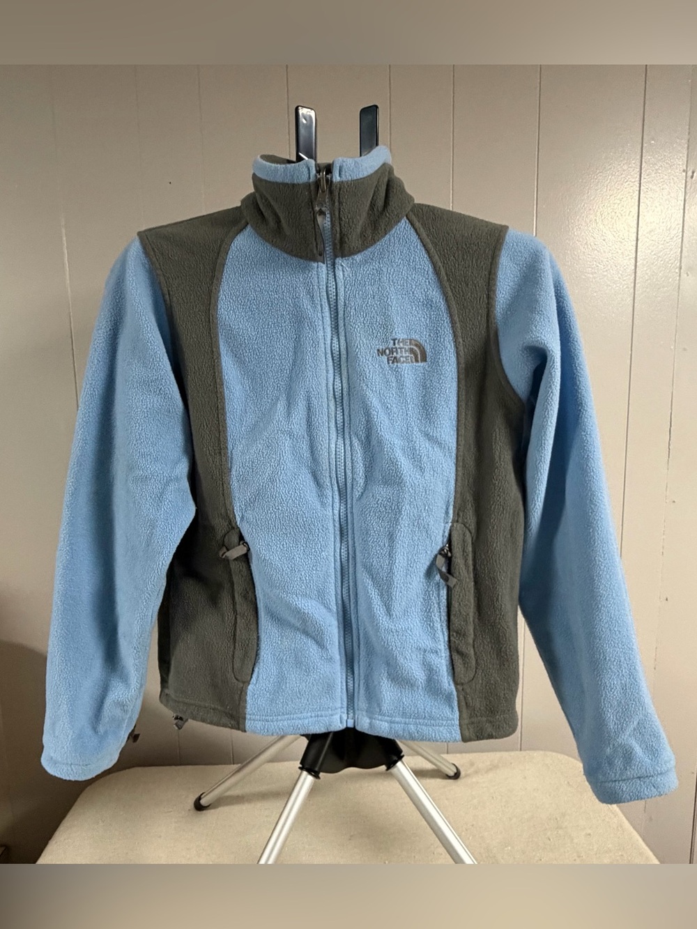 The North Face Kids Light Blue & Gray Full‑Zip Fleece Jacket